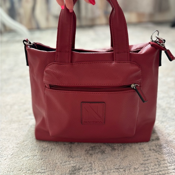 Nautica Red-Burgundy Cabin Fever Med Faux Leather Satchel Silver Tone Hardware - Picture 12 of 15